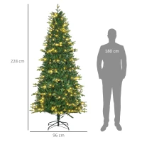 HOMCOM Árbol de Navidad Artificial de 228cm con Luces Preinstaladas Decoración Navideña para Interiores Ø96x228 cm Verde(m-3)