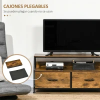 HOMCOM Mueble para TV con 2 Cajones de Tela Plegable y Estante Abierto de Estilo Industrial 93x39x48,5 cm Marrón Rústico(m-5)
