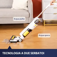 HOMCOM Aspirapolvere Senza Fili Wet & Dry, Scopa Elettrica Lavapavimenti con 2 Serbatoi(m-5)