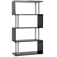 HOMCOM Bibliotecă cu Design Modern 4 Rafturi, Neagră, 80x30x145cm(m-4)
