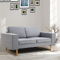 HOMCOM® 2-Sitzer Sofa Stoffsofa Ecksofa Polstersofa Sitzmöbel Armlehne Holz hellgrau 145 x 82 x 78 cm(m-10)