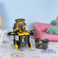Homcom Banco da Lavoro Giocattolo per Bambini 3-6 Anni con 60 Attrezzi Giallo e Nero(m-2)