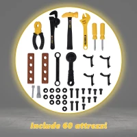 Homcom Banco da Lavoro Giocattolo per Bambini 3-6 Anni con 60 Attrezzi Giallo e Nero(m-8)