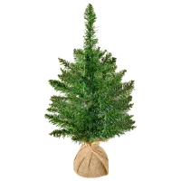 HOMCOM 45cm Mini Brad de Craciun Artificial Pin, 50 Ramuri, Geanta de baza din iuta, PVC(m-1)