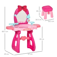 HOMCOM Toeletta Tavolo Trucco con Sgabello e Accessori per Bimbi da 3 Anni, Specchio con Luci e Musiche Integrate, Rosa e Rosso(m-3)