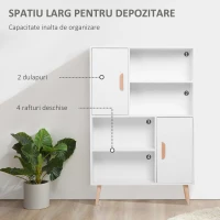 Homcom Biblioteca 80×23,5×123 cm – Alba, Cu 2 Usi & Spatii Deschise(m-5)