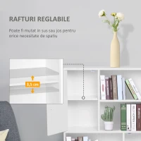 Homcom Biblioteca 80×23,5×123 cm – Alba, Cu 2 Usi & Spatii Deschise(m-4)