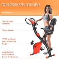 HOMCOM 2-in-1 Folding Exercise Bike with 8-Level Magnetic Resistance, Arm Resistance Band, Pulse Sensor, Red(m-9)