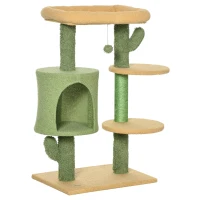 PawHut Cactus Designed Cat Tree, with Scratching Post, Cat House and Bed - Green(m-1)