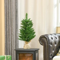 HOMCOM 60cm Mini Brad de Craciun Artificial, Pin, 70 Ramuri, Geanta de baza in iuta, PVC(m-7)