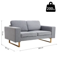 HOMCOM® 2-Sitzer Sofa Stoffsofa Ecksofa Polstersofa Sitzmöbel Armlehne Holz hellgrau 145 x 82 x 78 cm(m-3)
