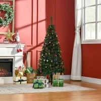 HOMCOM Brad de Craciun 150cm cu Globuri si Decoratiuni, verde(m-4)