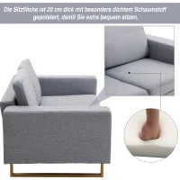 HOMCOM® 2-Sitzer Sofa Stoffsofa Ecksofa Polstersofa Sitzmöbel Armlehne Holz hellgrau 145 x 82 x 78 cm(m-4)