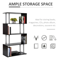 HOMCOM Bibliotecă cu Design Modern 4 Rafturi, Neagră, 80x30x145cm(m-6)