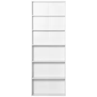 HOMCOM Biblioteca rafturi din lemn cu 6 rafturi, dulap cu rafturi reglabile pentru living si dormitor, 76,2x34,5x209cm, alb(m-11)