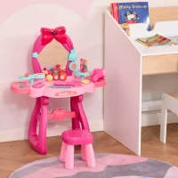 HOMCOM Toeletta Tavolo Trucco con Sgabello e Accessori per Bimbi da 3 Anni, Specchio con Luci e Musiche Integrate, Rosa e Rosso(m-2)