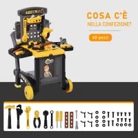 Homcom Banco da Lavoro Giocattolo per Bambini 3-6 Anni con 60 Attrezzi Giallo e Nero(m-4)