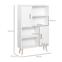 Homcom Biblioteca 80×23,5×123 cm – Alba, Cu 2 Usi & Spatii Deschise(m-3)