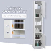 kleankin Tall Bathroom Storage Cabinet with Mirror, Narrow Bathroom Unit, Freestanding Bathroom Cupboard with Adjustable Shelves and 2 Doors, White(m-5)