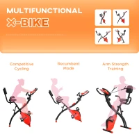 HOMCOM 2-in-1 Folding Exercise Bike with 8-Level Magnetic Resistance, Arm Resistance Band, Pulse Sensor, Red(m-7)