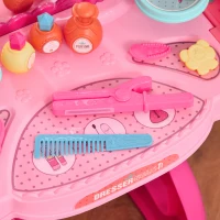 HOMCOM Toeletta Tavolo Trucco con Sgabello e Accessori per Bimbi da 3 Anni, Specchio con Luci e Musiche Integrate, Rosa e Rosso(m-8)