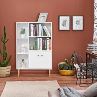 Homcom Biblioteca Alba 80×23,5×118 cm – Lemn cu Picioare din Pin(m-2)