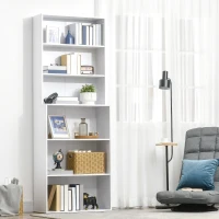 HOMCOM Biblioteca rafturi din lemn cu 6 rafturi, dulap cu rafturi reglabile pentru living si dormitor, 76,2x34,5x209cm, alb(m-2)
