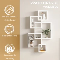 HOMCOM Estante de Parede com 5 Cubos Estante Flutuante de Madeira Estilo Moderno 49,5x10,2x86cm Branco(m-6)
