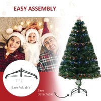 HOMCOM 4 Feet Prelit Artificial Christmas Tree with Multi-Coloured Fiber Optic LED Light, Holiday Home Xmas Decoration, Green(m-7)