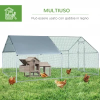 PawHut Recinto per Galline e Conigli in Metallo Zincato con Copertura in Tessuto Impermeabile Anti-UV, Pollaio per Galline Ovaiole da Esterno, 300x400x195cm(m-5)