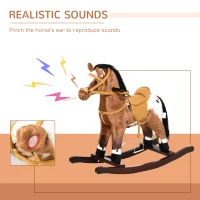 Homcom Calut Balansoar cu Sunete si Animal de Plus din Lemn de Plop, Maro Inchis(m-6)