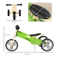 AIYAPLAY Bicicleta sem Pedais de Madeira 2 em 1 Triciclo Infantil com Assento Ajustável de 22-26cm  60x38x38cm Verde(m-3)