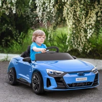 HOMCOM Carro Elétrico AUDI RS E-Tron GT 12V com 2 Motores Controlo Remoto Faróis LED Buzina Música USB 3-5km/h 103x58x41cm Azul(m-2)
