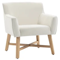 HOMCOM Poltrona de Sala de Estar Estofada em Veludo Poltrona Relax Moderna com Apoio para os Braços Acolchoados Pés de Madeira e Base Cruzada para Dormitório 67x65x74cm Branco Creme(m-1)