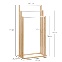 HOMCOM Toalheiro de Pé de Bambu com 3 Barras Toalheiro Independente de 3 Níveis para Casa de Banho 48x25,8x94cm Madeira(m-3)