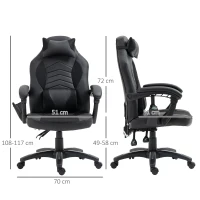 HomCom scaun gaming, masaj, incalzire 68×69×108-117cm(m-3)