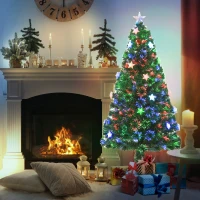 HOMCOM 5ft Fibre Optic Artificial Christmas Tree W/ Stars Lights-Green(m-12)
