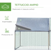 PawHut Pollaio per Galline Ovaiole da Esterno, Recinto per Galline e Conigli in Metallo Zincato con Copertura in Tessuto Impermeabile Anti-UV, 303.5x600x195cm Argento(m-4)