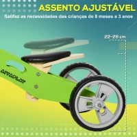 AIYAPLAY Bicicleta sem Pedais de Madeira 2 em 1 Triciclo Infantil com Assento Ajustável de 22-26cm  60x38x38cm Verde(m-6)