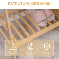 HOMCOM Suporte para Cabides de Bambu com 2 Prateleiras Abertas Barra e Ganchos Laterais para Roupa Bolsas 82x36,8x140cm Madeira(m-5)