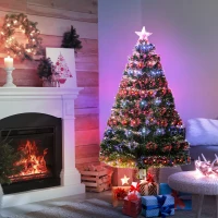 HOMCOM 4 Feet Prelit Artificial Christmas Tree with Multi-Coloured Fiber Optic LED Light, Holiday Home Xmas Decoration, Green(m-2)