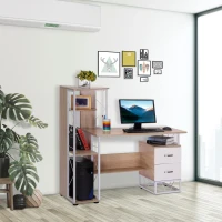 HOMCOM Computer Writing Desk PC Workstation W/2 Drawers Multi-Shelves Home Office Furniture - Oak/White(m-12)