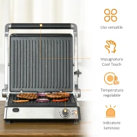 HOMCOM Piastra Elettrica 2000W Apribile a 180° in Alluminio e Acciaio, 29x51.6cm(m-4)