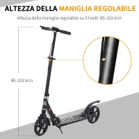 HOMCOM Monopattino Pieghevole in Alluminio con Freno a Disco, Manubrio Regolabile e Ammortizzatore, 100x39x80-103.5cm, Nero(m-4)