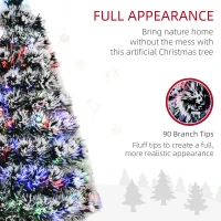 HOMCOM 3ft Artificial Prelit Christmas Tree, Snow Xmas Tree with Colourful LED Lighting Fiber Optics, Green White(m-5)