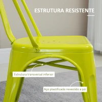 HOMCOM Conjunto de 2 Cadeiras com Estrutura de Aço Conjunto de Cadeiras Modernas com Encosto 45x51,5x85cm Verde(m-5)