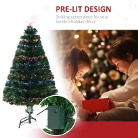 HOMCOM 4 Feet Prelit Artificial Christmas Tree with Multi-Coloured Fiber Optic LED Light, Holiday Home Xmas Decoration, Green(m-5)