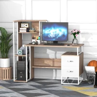 HOMCOM Computer Writing Desk PC Workstation W/2 Drawers Multi-Shelves Home Office Furniture - Oak/White(m-10)