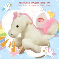 HOMCOM Cal Balansoar Alb si Roz cu Sunete si Structura din Lemn de Plop(m-5)