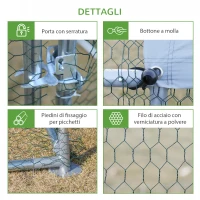 PawHut Pollaio per Galline Ovaiole da Esterno, Recinto per Galline e Conigli in Metallo Zincato con Copertura in Tessuto Impermeabile Anti-UV, 303.5x600x195cm Argento(m-7)